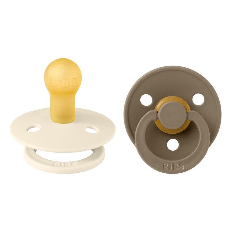 BIBS Σετ Στρογγυλές Πιπίλες Latex Colour Ivory/Dark Oak (0-6 μηνών)