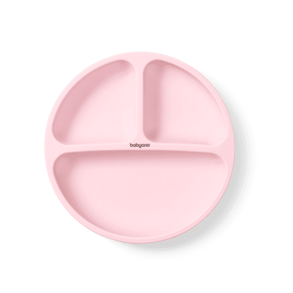 BABYONO Πιάτο Σιλικόνης Με Χωρίσματα Και Βεντούζα Pink (6+μηνών)