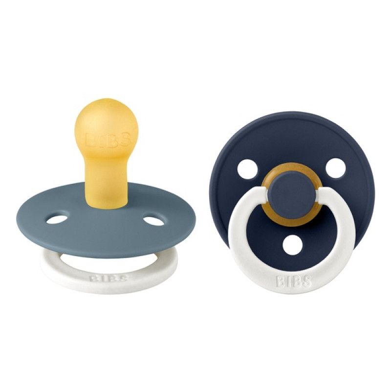 BIBS Σετ Στρογγυλές Πιπίλες Latex Colour Petrol/Deep Space Glow (0-6 μηνών)