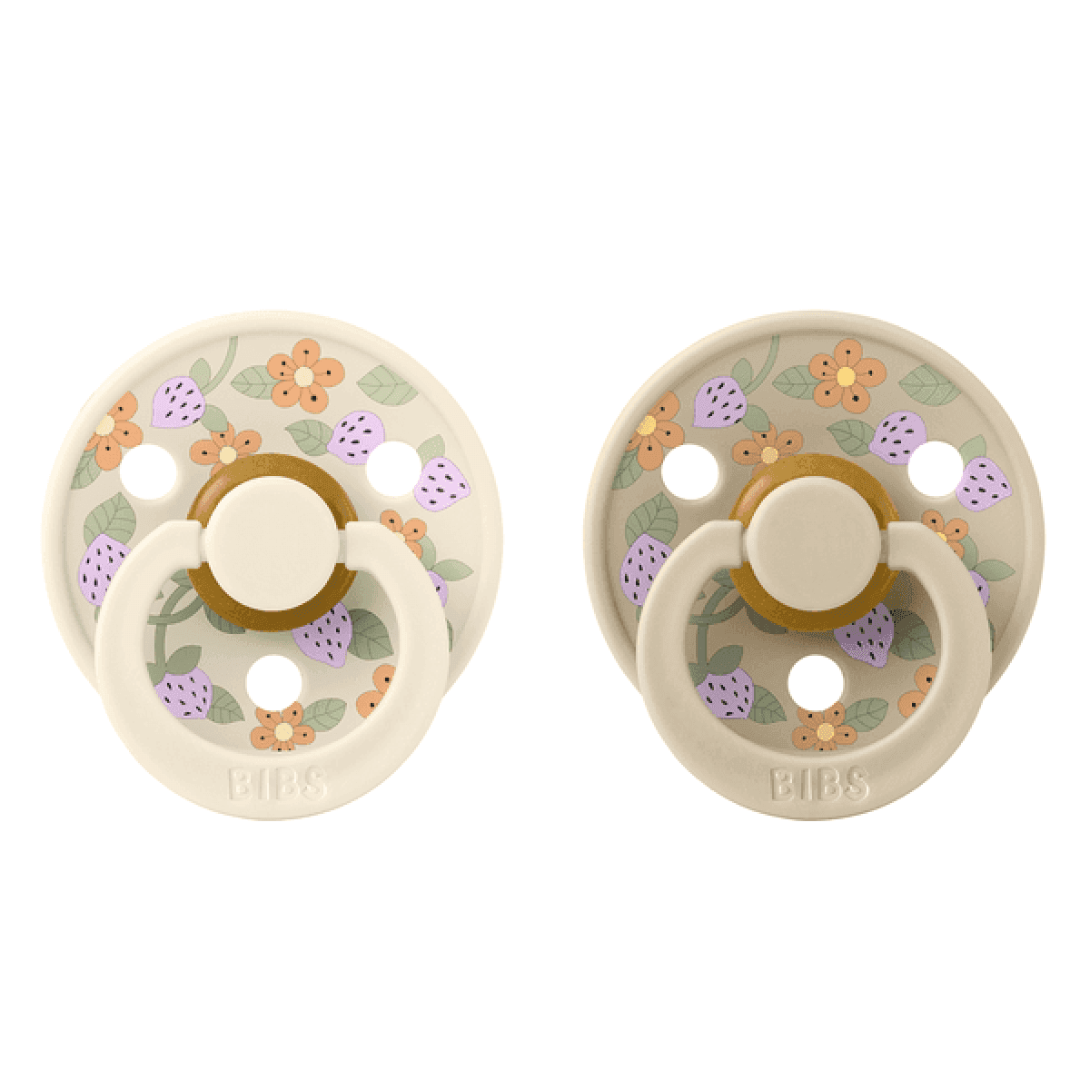 BIBS x LIBERTY Σετ Στρογγυλές Πιπίλες Latex Colour Strawberries & Cream Ivory Mix (6-18 μηνών)