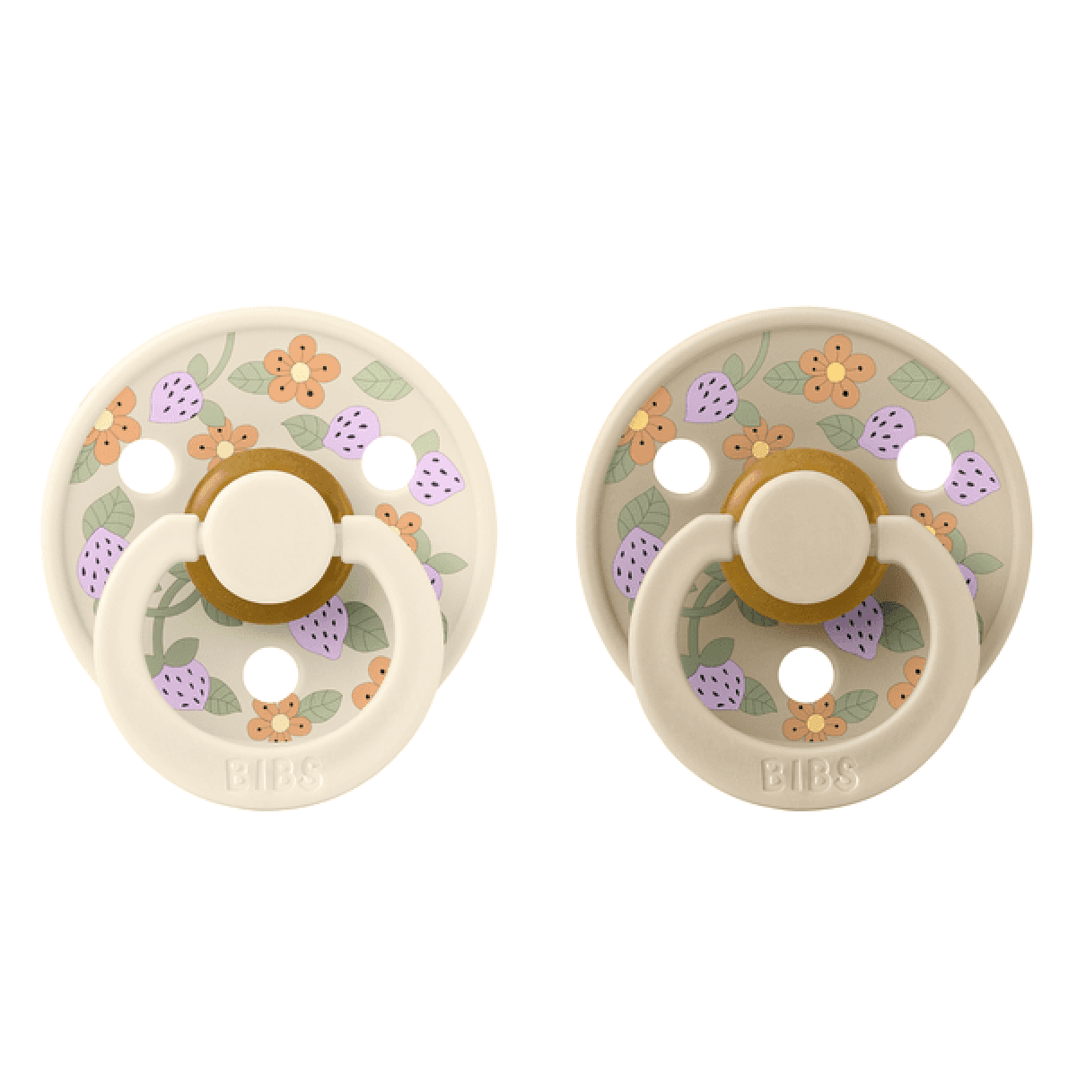 BIBS x LIBERTY Σετ Στρογγυλές Πιπίλες Latex Colour Strawberries & Cream Ivory Mix (6-18 μηνών)