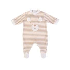 FS BABY Βρεφικό Βελουτέ Μακρυμάνικο Φορμάκι Bear & Stripes