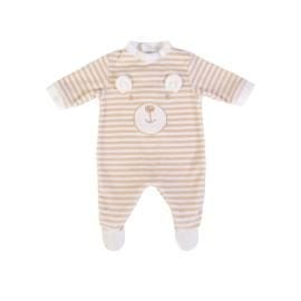 FS BABY Βρεφικό Βελουτέ Μακρυμάνικο Φορμάκι Bear & Stripes