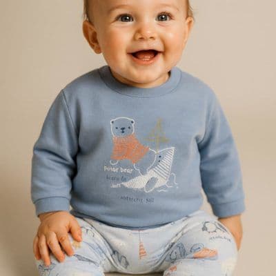 YATSI BABY Βρεφικό Σετ Ρούχων Φούτερ Με Μακρυμάνικο Μπλουζάκι & Παντελονάκι Antartic Polar Bear