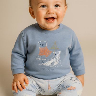 YATSI BABY Βρεφικό Σετ Ρούχων Φούτερ Με Μακρυμάνικο Μπλουζάκι & Παντελονάκι Antartic Polar Bear