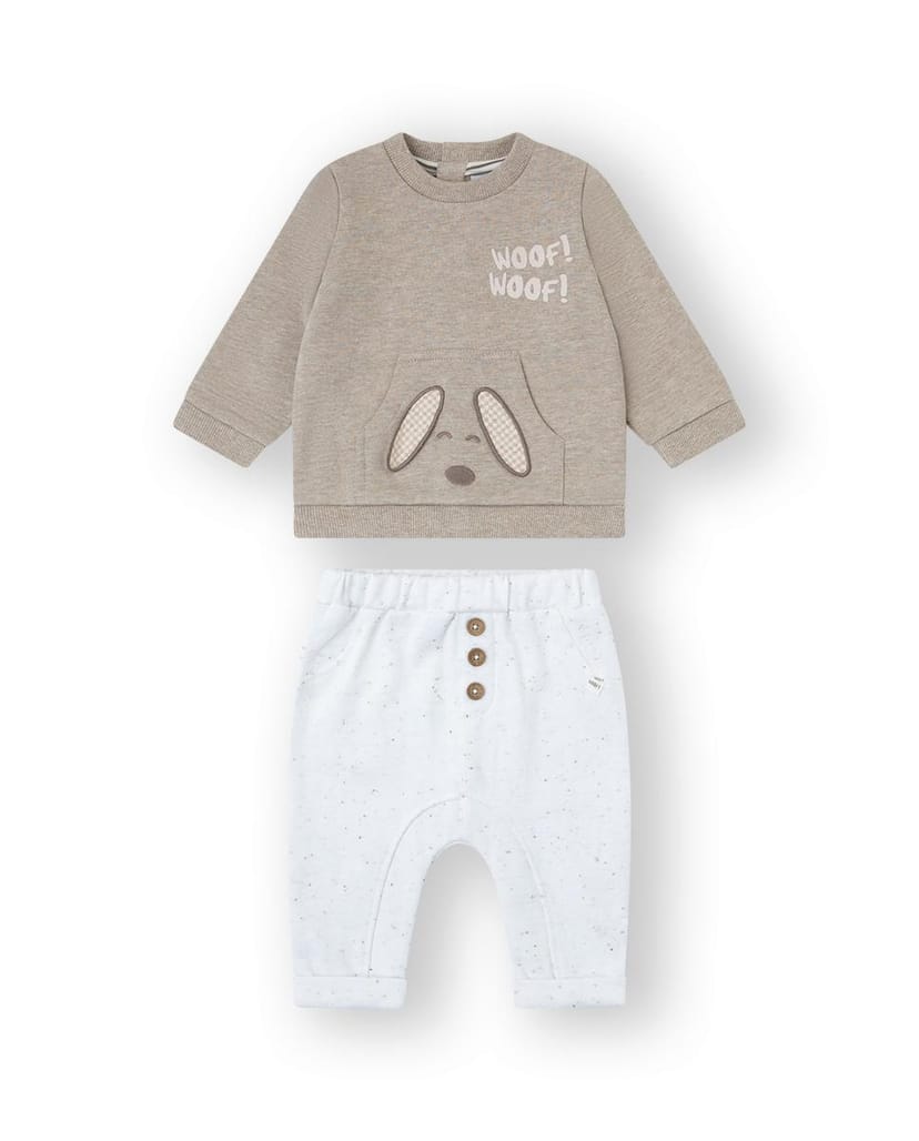 YATSI BABY Βρεφικό Σετ Ρούχων Φούτερ Με Μακρυμάνικο Μπλουζάκι & Παντελονάκι Woof Woof