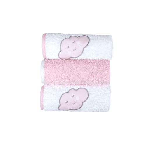 BABY STAR Σετ Πανάκια Ώμου Πετσετέ Σύννεφο Ροζ (3 Τεμάχια)
