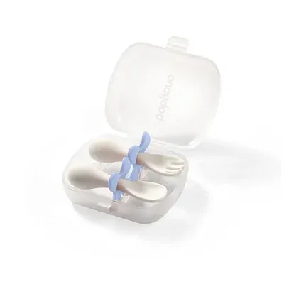 BABYONO Σετ Εργονομικό Κουτάλι Πιρούνι Με Θήκη Light Blue (12+ μηνών)