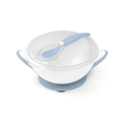 BABYONO Μπωλ Φαγητού Με Κουτάλι, Βεντούζα & Καπάκι Blue 300ml (6+ μηνών)