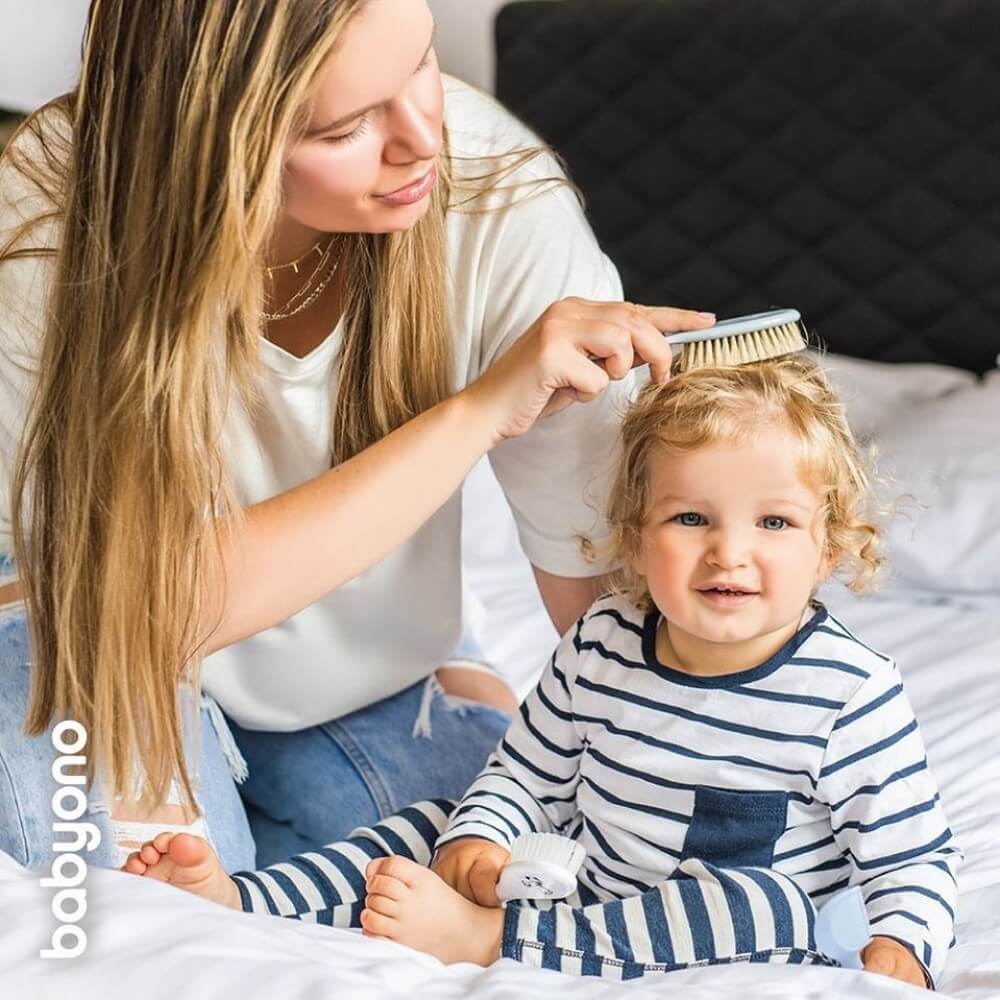 BABYONO Βρεφική Βούρτσα Με Φυσική Τρίχα Και Χτένα Baby Grey (0+μηνών)