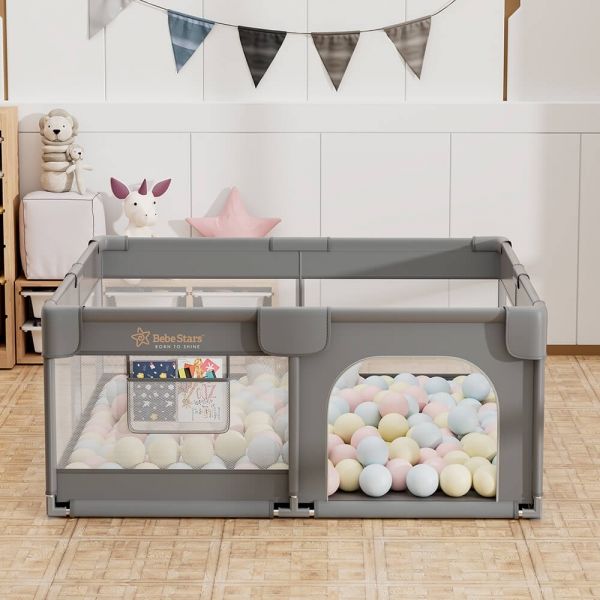 BEBE STARS Μεγάλο Πάρκο Για Μωρά Τετράγωνο Playzen Grey 150×150cm