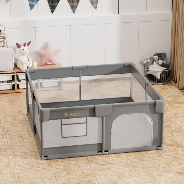 BEBE STARS Μεγάλο Πάρκο Για Μωρά Τετράγωνο Playzen Grey 150×150cm