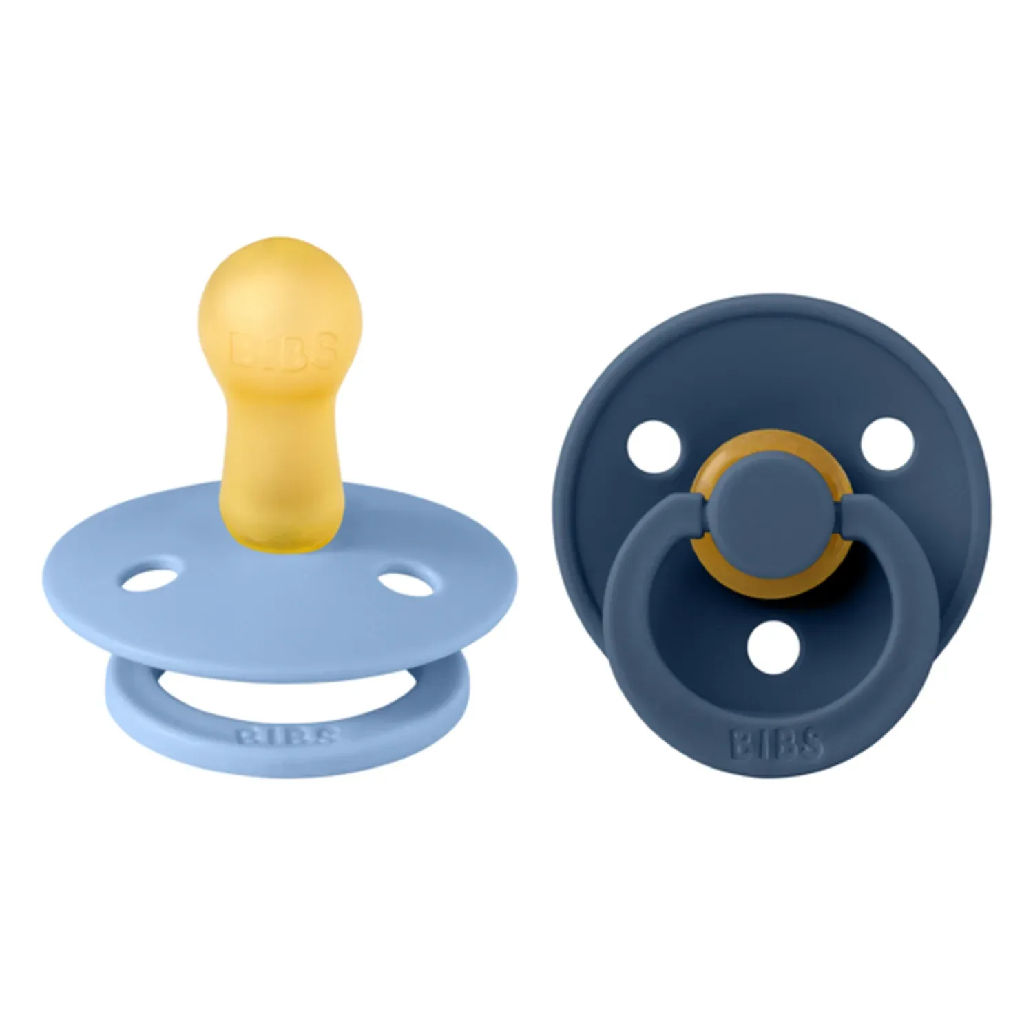 BIBS Σετ Στρογγυλές Πιπίλες Latex Colour Sky Blue/Steel Blue (0-6 μηνών)