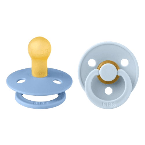BIBS Σετ Στρογγυλές Πιπίλες Latex Colour Sky Blue/Baby Blue (6-18 μηνών)