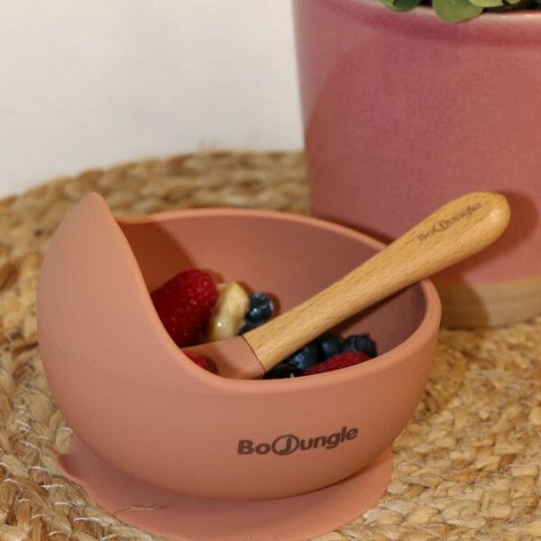BO JUNGLE Μπωλ Φαγητού Σιλικόνης Mε Βεντούζα & Κουταλάκι Teracotta (4+ μηνών)