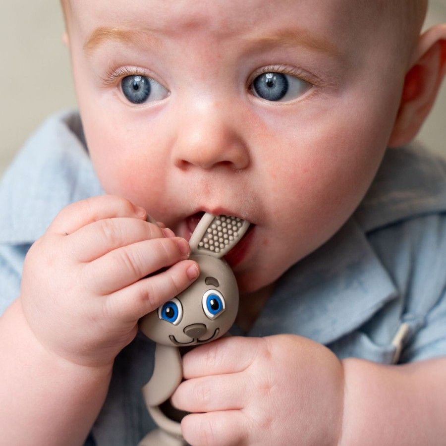 BRUSH BABY Ορθοδοντικό Μασητικό Σιλικόνης Πολλαπλών Υφών Λαγουδάκι Cappuccino (0+ μηνών)
