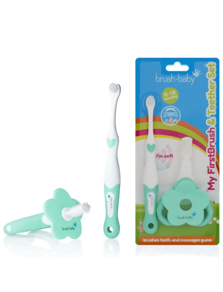 BRUSH BABY Βρεφική Οδοντόβουρτσα & Μασητικό Μασελάκι Σιλικόνης (0-18 μηνών)