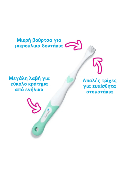 BRUSH BABY Βρεφική Οδοντόβουρτσα & Μασητικό Μασελάκι Σιλικόνης (0-18 μηνών)