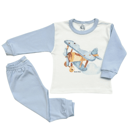 BUNNY BEBE Βρεφικές Πιτζάμες Για Αγόρι Αεροπλάνο Μπλε