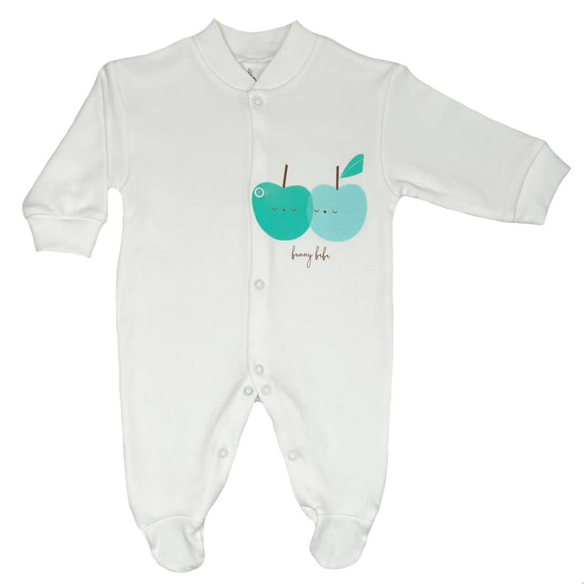 BUNNY BEBE Βρεφικό Βαμβακερό Μακρυμάνικο Φορμάκι Interlock White Apple