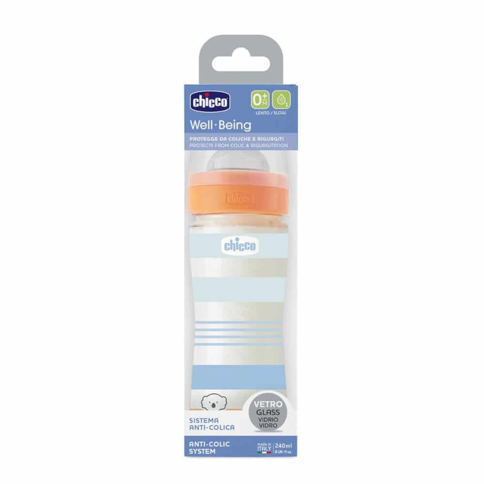 CHICCO Γυάλινο Μπιμπερό Well Being Stripes Boy 240ml (0+ μηνών)