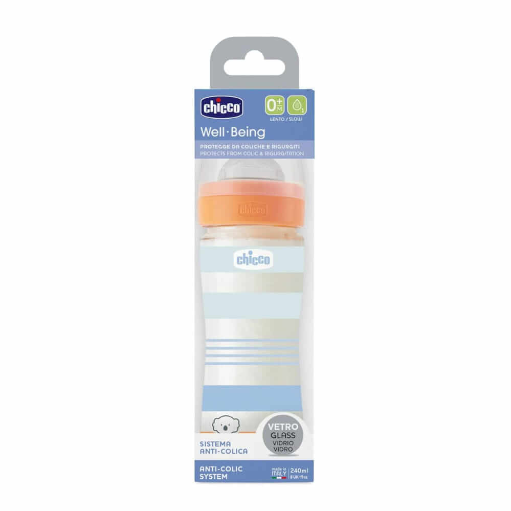 CHICCO Γυάλινο Μπιμπερό Well Being Stripes Boy 240ml (0+ μηνών)