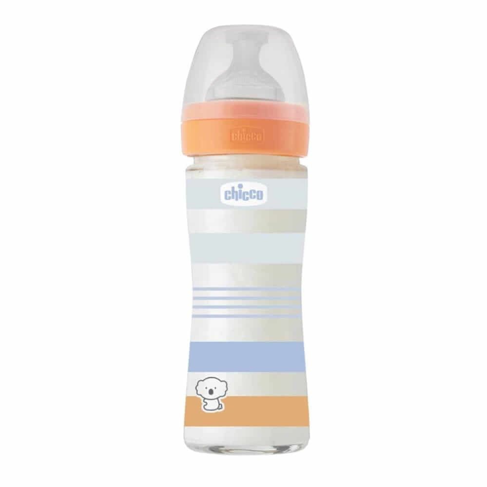 CHICCO Γυάλινο Μπιμπερό Well Being Stripes Boy 240ml (0+ μηνών)