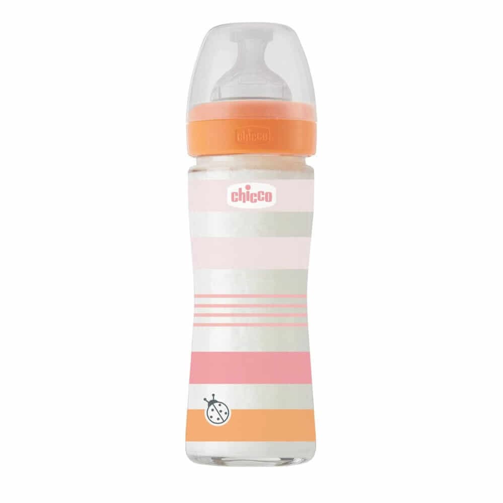CHICCO Γυάλινο Μπιμπερό Well Being Stripes Girl 240ml (0+ μηνών)