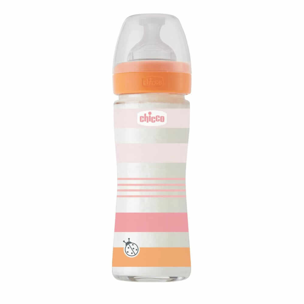 CHICCO Γυάλινο Μπιμπερό Well Being Stripes Girl 240ml (0+ μηνών)