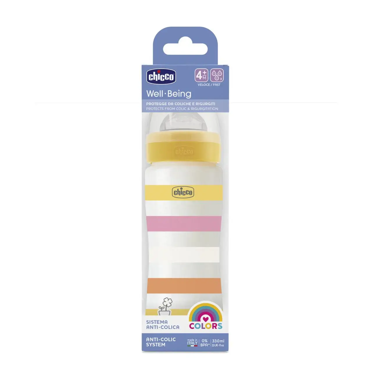 CHICCO Πλαστικό Μπιμπερό Well Being Yellow Pink 330ml (4+ μηνών)