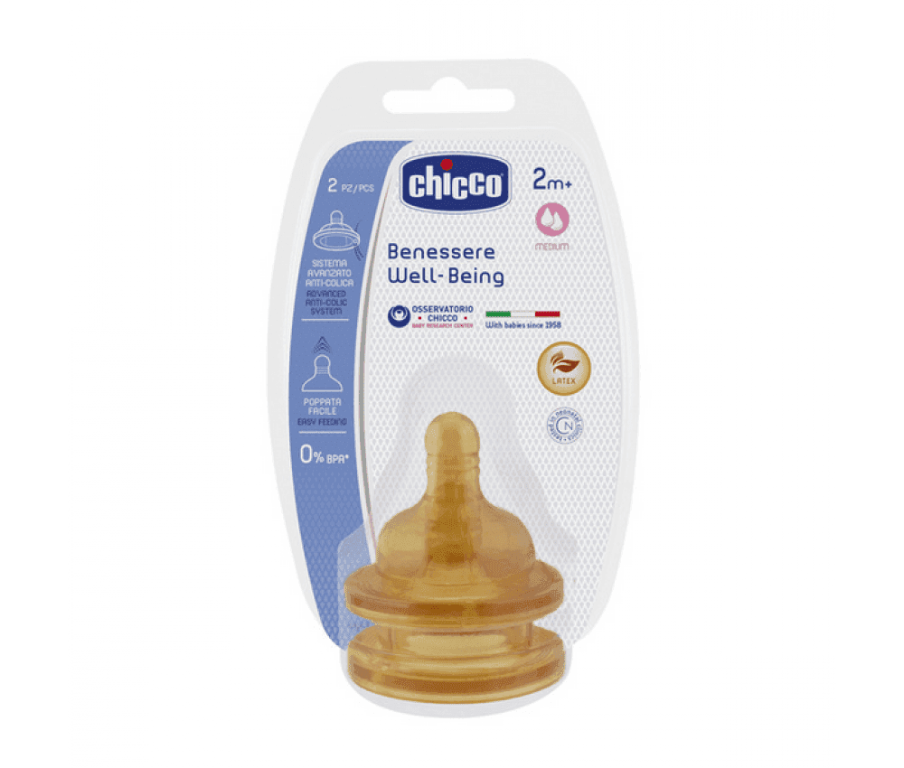 CHICCO Θηλές Καουτσούκ Well Being Μεσαία Ροή (2+ μηνών)