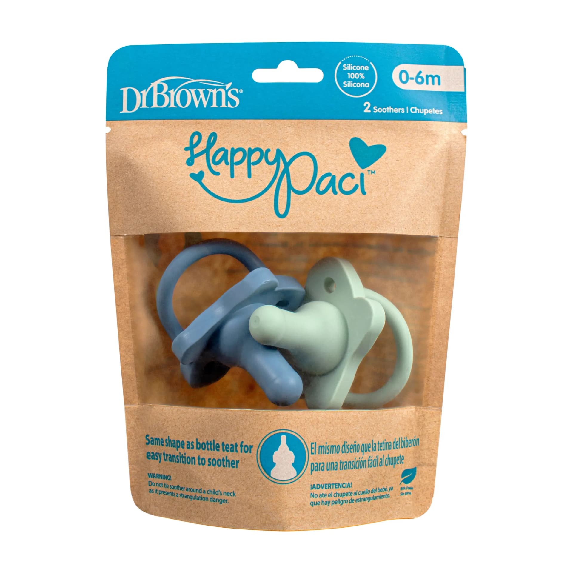 DR. BROWN'S Σετ Πιπίλες Όλο Σιλικόνη Happy Paci Blue Mint (0+ μηνών)