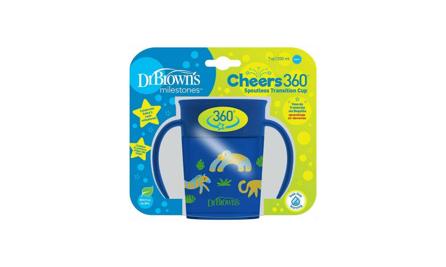 DR. BROWN'S Εκπαιδευτικό Ποτηράκι 360° Με Λαβές Blue 200ml (6+ μηνών)