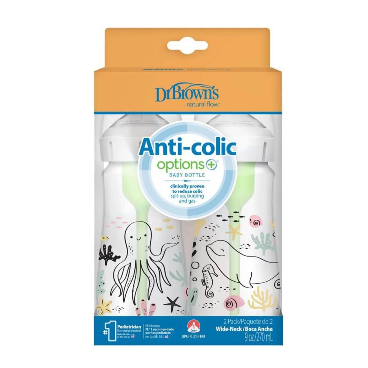 DR. BROWN'S Πλαστικό Μπιμπερό Options+ 270ml Ocean (Double) (0+ μηνών)