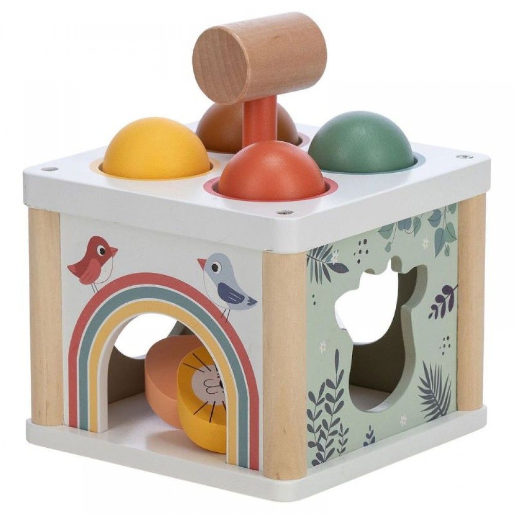 FREE ON Εκπαιδευτικό Παιχνίδι Ξύλινος Κύβος Με Σχήματα & Σφυρί (12+ μηνών)