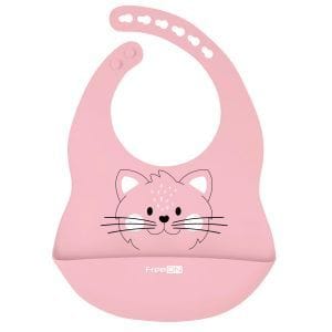 FREE ON Βρεφική Σαλιάρα Σιλικόνης Με Τσέπη Kitty Pink (6+ μηνών)