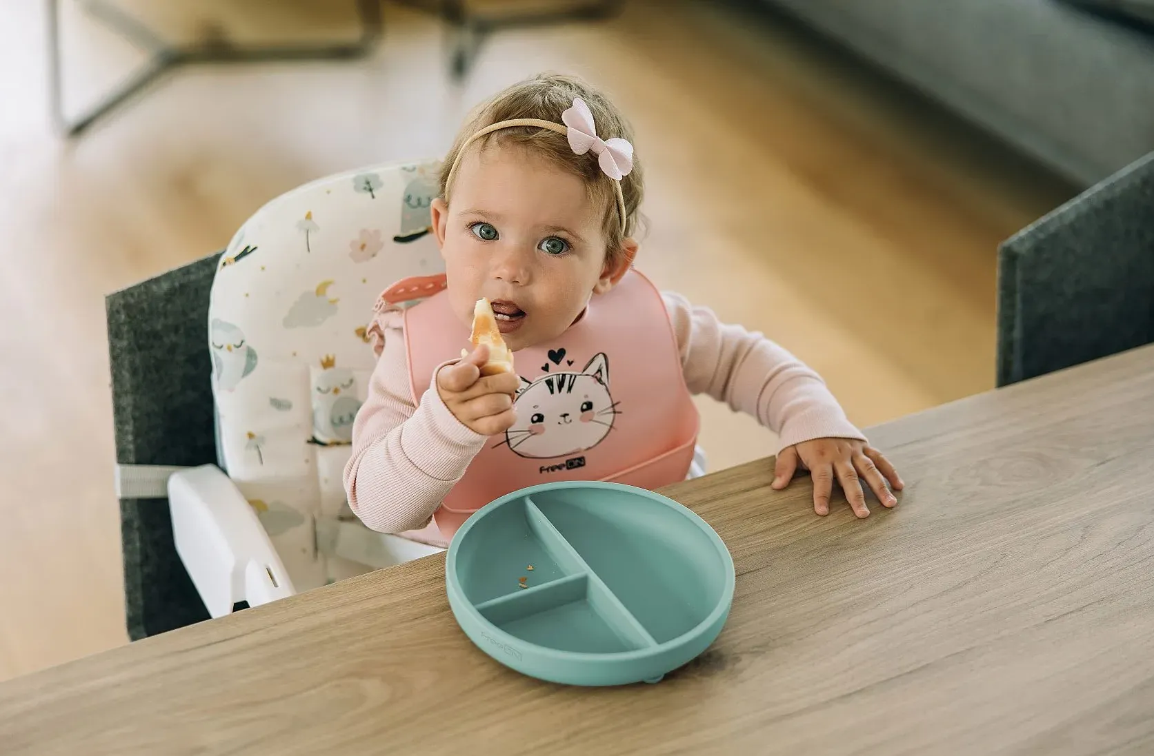 FREE ON Πιάτο Σιλικόνης Με Χωρίσματα Και Βεντούζα Green (6+μηνών)