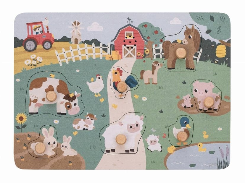 FREE ON Εκπαιδευτικό Παιχνίδι Ξύλινο Παζλ Με Ζωάκια & Ήχους Farm (12+ μηνών)