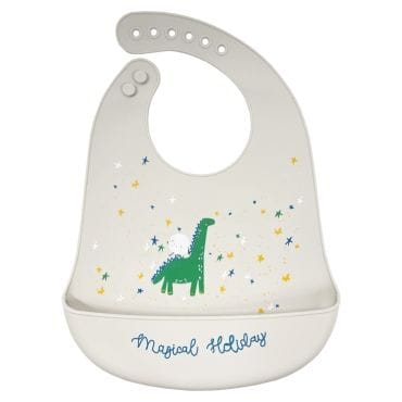 GAMBERRITOS Βρεφική Σαλιάρα Σιλικόνης Με Τσέπη Dinos Light Grey (4+ μηνών)