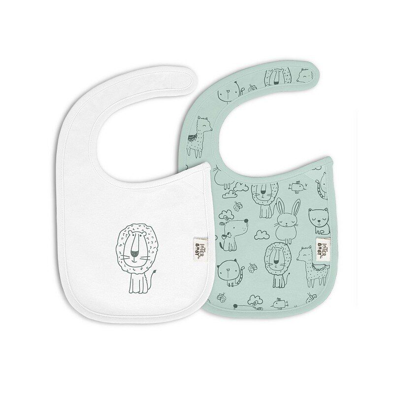 INTERBABY Σετ Βρεφικές Αδιάβροχες Σαλιάρες Bamboo Animalitos Verde (0+ μηνών)