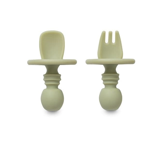 INTERBABY Σετ Εργονομικό Κουτάλι Πιρούνι Anti-Chocking Olive Green (4+ μηνών)