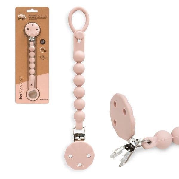 INTERBABY Κλιπ Πιπίλας Σιλικόνης Με Χάντρες Eco Collection Dark Pink