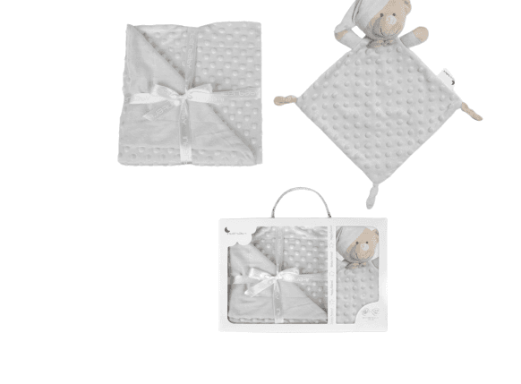 INTERBABY Σετ Δώρου Βελουτέ Κουβέρτα Αγκαλιάς & Αρκουδάκι Dou-Dou Bear Grey