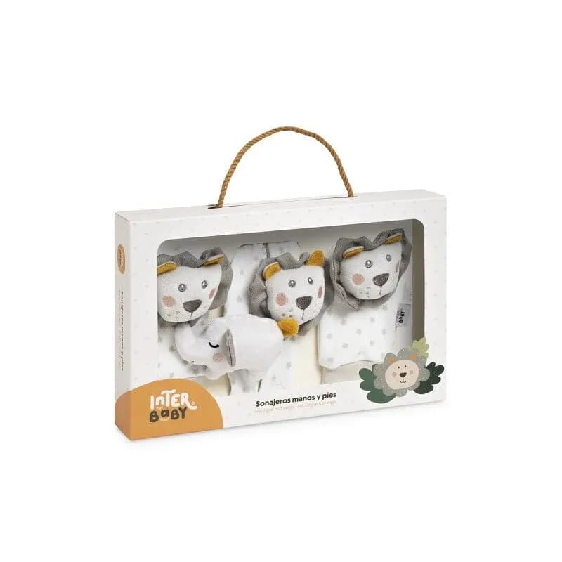 INTERBABY Βρεφικά Καλτσάκια & Βραχιολάκια Με Κουδουνίστρα Lion White (0+ μηνών)