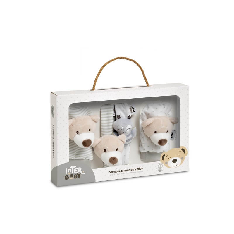 INTERBABY Βρεφικά Καλτσάκια & Βραχιολάκια Με Κουδουνίστρα Grey Bear (0+ μηνών)
