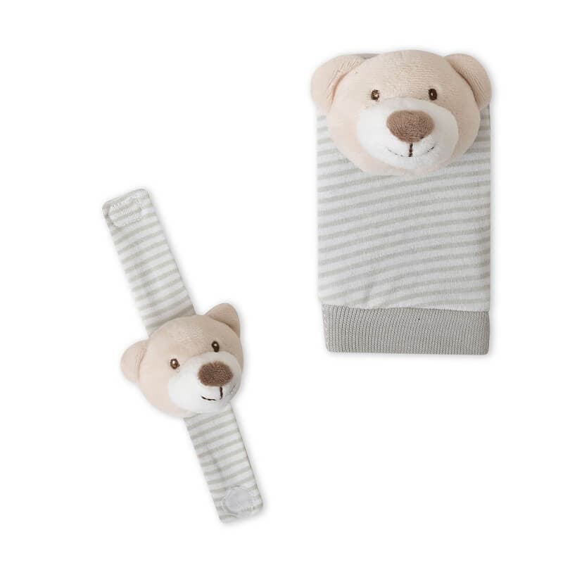 INTERBABY Βρεφικά Καλτσάκια & Βραχιολάκια Με Κουδουνίστρα Grey Bear (0+ μηνών)