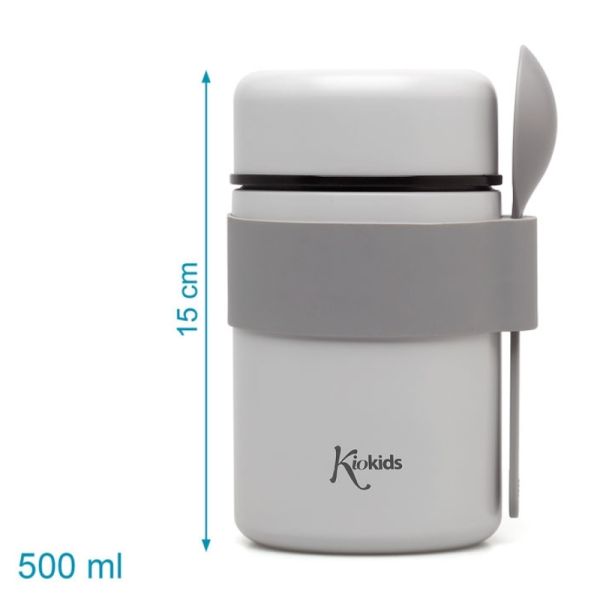 KIOKIDS Ανοξείδωτος Θερμός Φαγητού Με Κουτάλι Γκρι 500ml