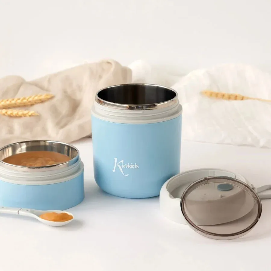 KIOKIDS Ανοξείδωτος Θερμός Φαγητού Για Μωρά Με 2 Θαλάμους & Κουτάλι Σιέλ 710ml