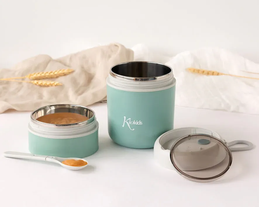 KIOKIDS Ανοξείδωτος Θερμός Φαγητού Για Μωρά Με 2 Θαλάμους & Κουτάλι Μέντα 710ml