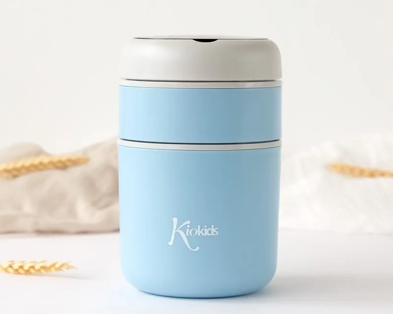 KIOKIDS Ανοξείδωτος Θερμός Φαγητού Για Μωρά Με 2 Θαλάμους & Κουτάλι Σιέλ 710ml